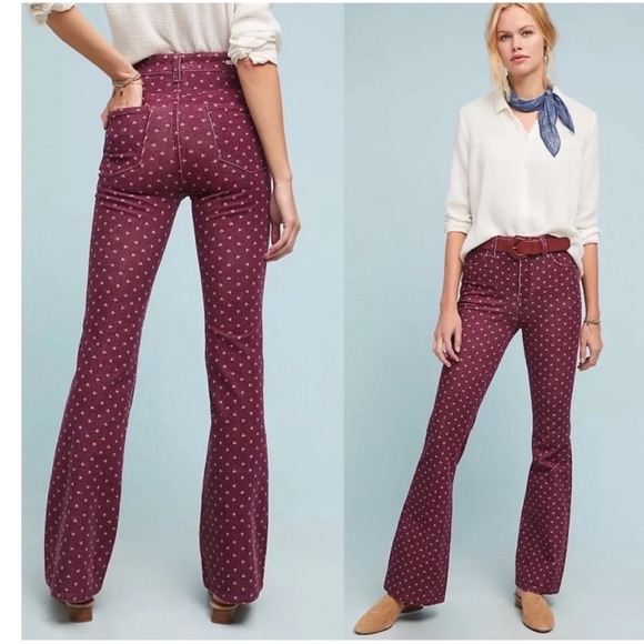 Pilcro and the Letterpress Pants - Pilcro and the Letterpress Maroon Floral Corduroy High-Rise Bootcut Pants 27